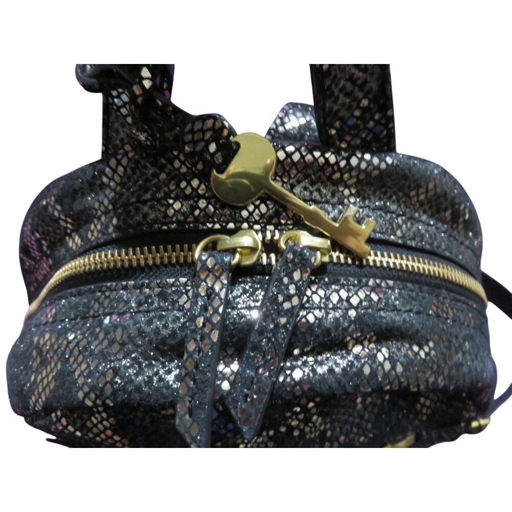 FOSSIL Megan Silver & Black Metallic Python Embossed Leather Backpack & Key - Picture 7 of 15